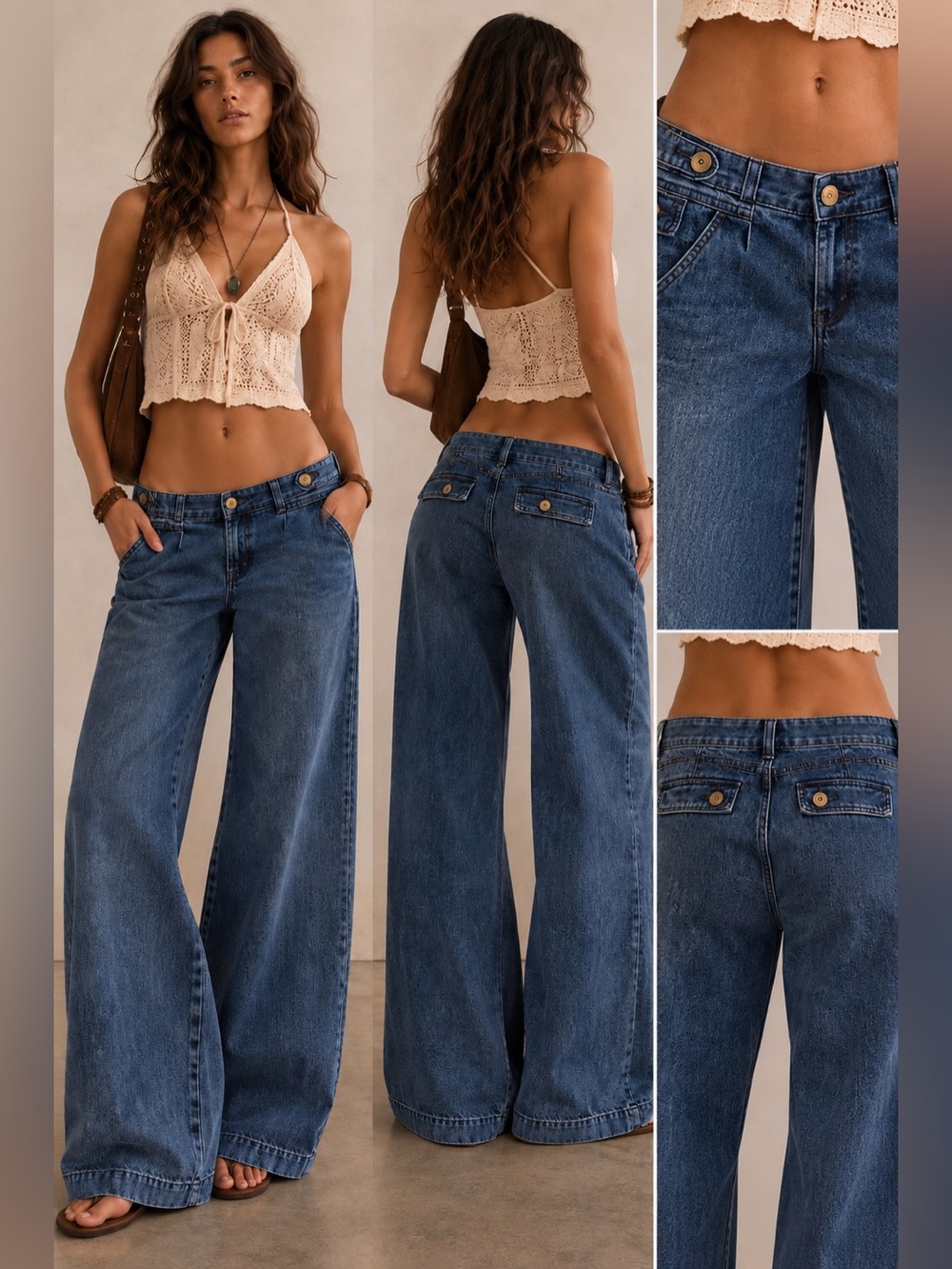 Lee One True Fit Wide Leg Jeans 12 Long Dark Wash Floral Waistband - Picture 1 of 9